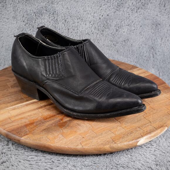 VTG Nocona Western Pointed Toe Heeled Ankle Booties Black Leather Size 7.5 B - Picture 1 of 7